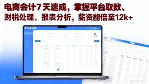 电商会计7天速成，掌握平台取数、财税处理、报表分析，薪资翻倍至12k+-桀创项目掘金社