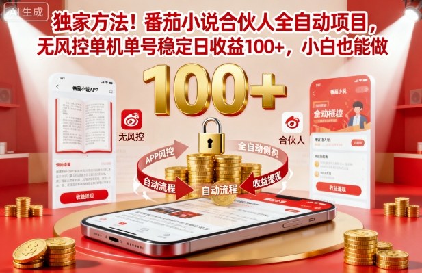 独家方法！番茄小说合伙人全自动挂G项目，无风控单机单号稳定日收益100+，小白也能做【揭秘】-桀创项目掘金社