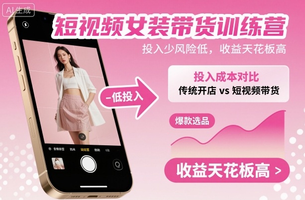 短视频女装带货训练营，投入少风险低，收益天花板高-桀创项目掘金社