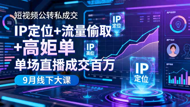 短视频公转私成交9月线下大课,IP定位+流量偷取+高客单,单场直播成交百万-桀创项目掘金社