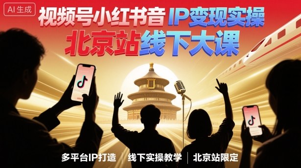 视频号小红书抖音IP变现实操北京站线下大课，40+行业短视频高变现姿势，100+IP高变现实操技术-桀创项目掘金社