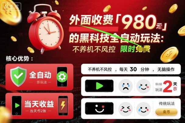 外面收费980的黑科技全自动玩法，不养机不风控，每天30分钟，无脑操作，当天收益2张【揭秘】-桀创项目掘金社