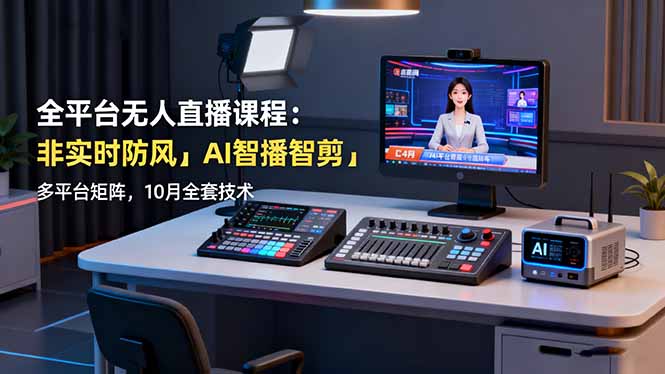 全平台无人直播课程：非实时防风＋AI智播智剪＋多平台矩阵，10月全套技术-桀创项目掘金社