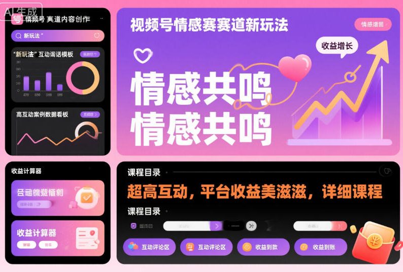 视频号情感赛道新玩法，超高互动，平台收益美滋滋，详细课程-桀创项目掘金社