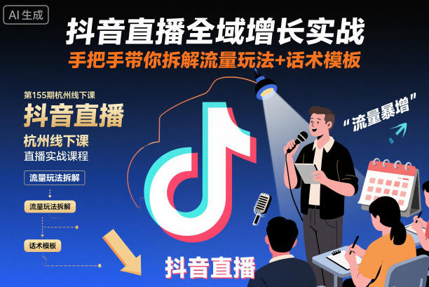 抖音直播全域增长实战第155期杭州线下课，手把手带你拆解流量玩法+话术模板-桀创项目掘金社