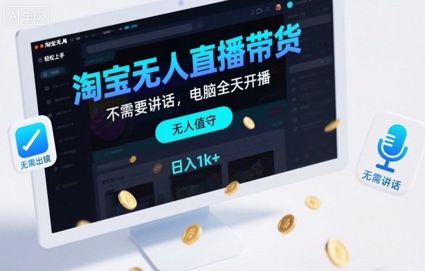 淘宝无人直播带货,不需要出镜,不需要讲话,电脑全天开播,轻松上手,日入1k+【揭秘】-桀创项目掘金社