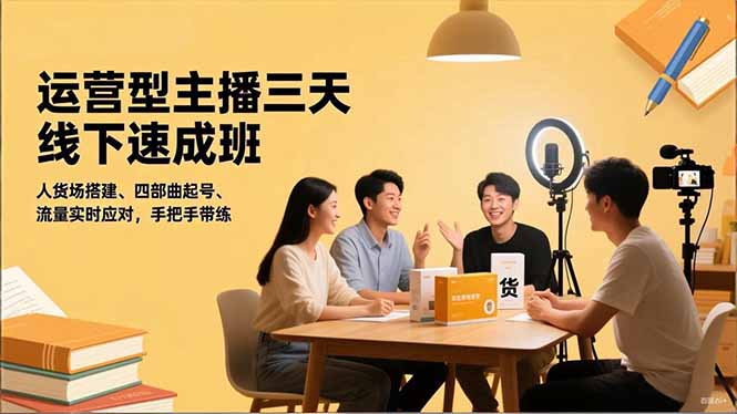 运营型主播三天线下班，人货场搭建,四部曲起号,流量实时应对，手把手带练-桀创项目掘金社