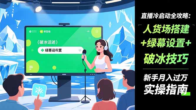 直播冷启动全攻略:人货场搭建+绿幕设置+破冰技巧，新手月入过万实操指南-桀创项目掘金社