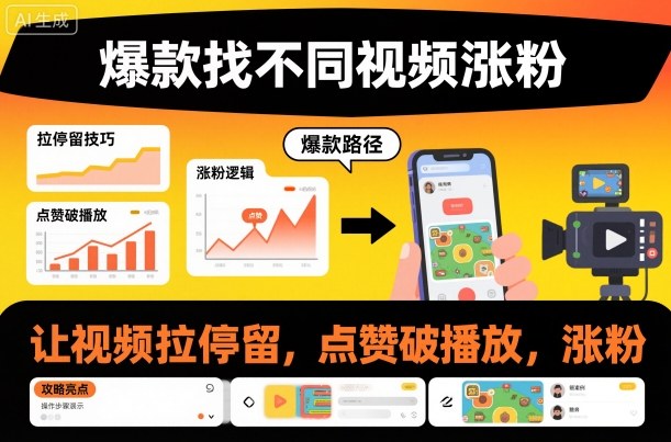 爆款找不同视频涨粉，让视频拉停留，实现点赞，破播放，涨粉-桀创项目掘金社