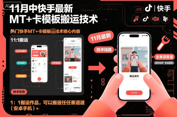 11月中快手最新MT+卡模板搬运技术，1：1搬运作品，可以搬运任何赛道(安卓手机)-桀创项目掘金社