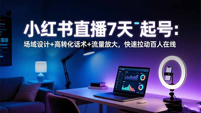 小红书直播7天起号：场域设计+高转化话术+流量放大，快速拉动百人在线-桀创项目掘金社