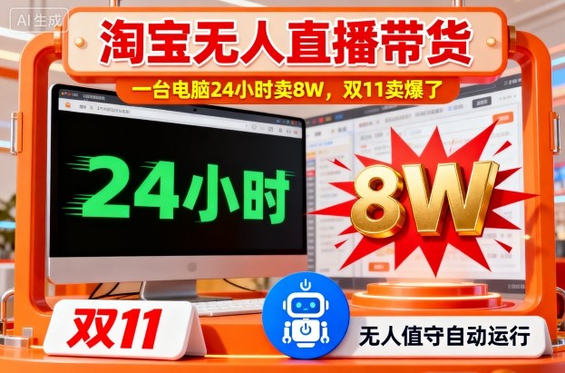 淘宝无人直播带货,一台电脑214小时卖8W,双11卖爆了【揭秘】-桀创项目掘金社