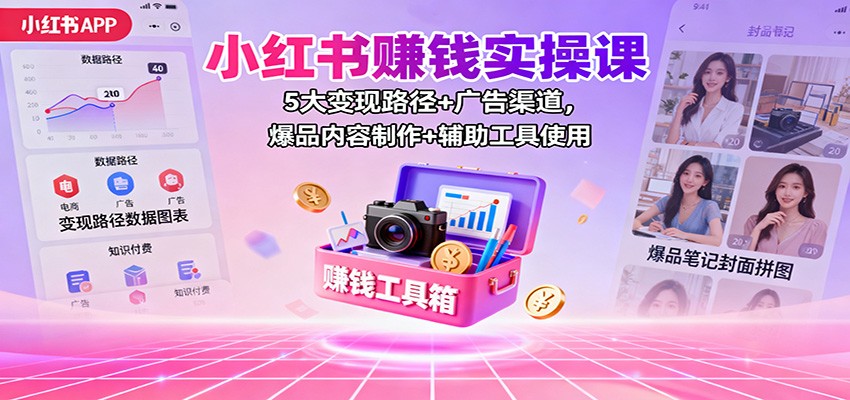小红书赚钱实操课:5大变现路径+广告渠道,爆品内容制作+辅助工具使用-桀创项目掘金社