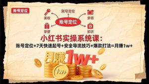 小红书实操系统课：账号定位+7天快速起号+安全导流技巧+爆款打法=月赚1w+-桀创项目掘金社