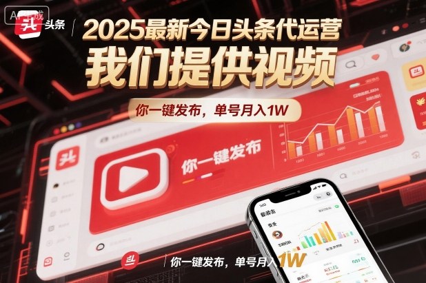 2025最新今日头条代运营，我们提供视频，你一键发布，单号月入1W【揭秘】-桀创项目掘金社