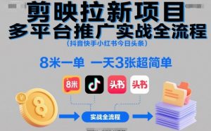 剪映拉新项目多平台推广实战全流程(抖音快手小红书今日头条)，8米一单，一天3张超简单-桀创项目掘金社