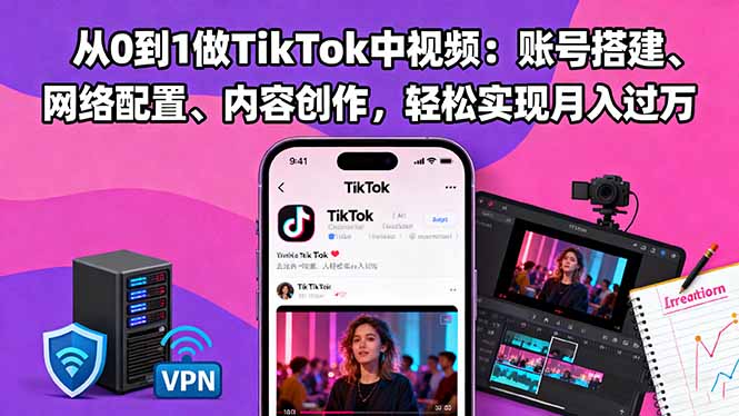 从0到1做TikTok中视频：账号搭建、网络配置、内容创作，轻松实现月入过万-桀创项目掘金社