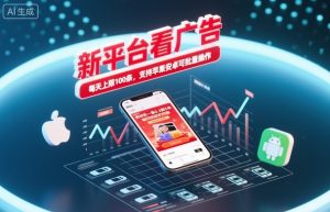 新平台看广告，养好机一条0.3到5米，每天上限100条，支持苹果安卓可批量操作-桀创项目掘金社