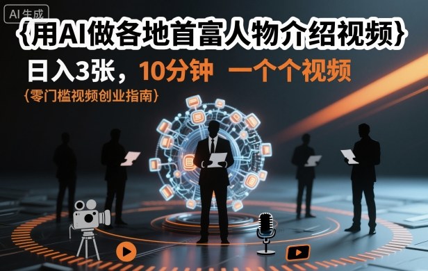 用AI做各地首富人物介绍视频，日入3张，10分钟一个视频-桀创项目掘金社