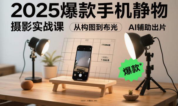 2025爆款手机静物摄影实战课，从构图到布光，不用贵设备，AI辅助出片-桀创项目掘金社