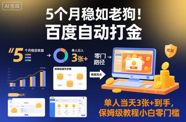 5个月稳如老狗！百度自动打金，单人当天3张+到手，保姆级教程小白零门槛【揭秘】-桀创项目掘金社