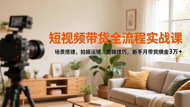 短视频带货全流程实战课，场景搭建、拍摄运镜、剪辑技巧，新手月带货佣金3万+-桀创项目掘金社