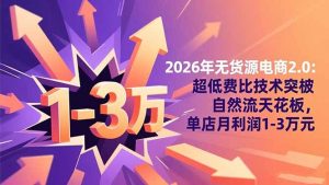 2026年无货源电商2.0：超低费比技术突破自然流天花板，单店月利润1-3万元-桀创项目掘金社