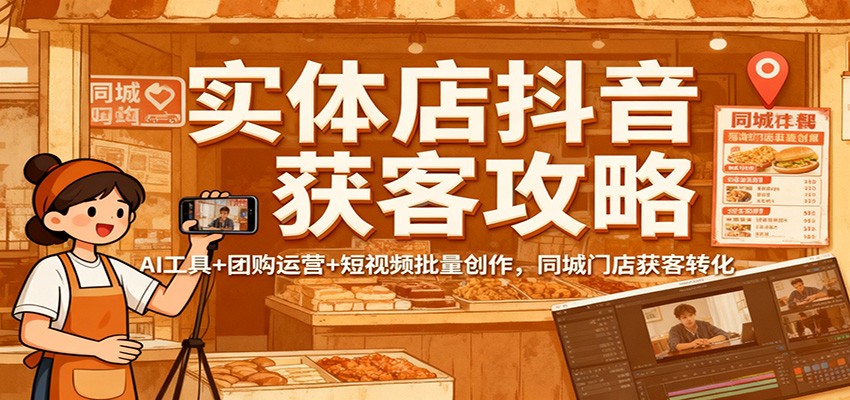 实体店抖音获客攻略：AI工具+团购运营+短视频批量创作，同城门店获客转化-桀创项目掘金社