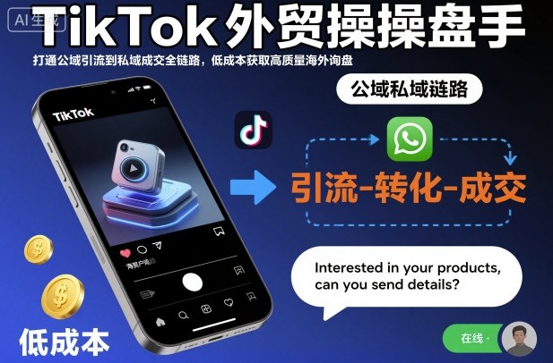 TikTok外贸操盘手,打通公域引流到私域成交全链路,低成本获取高质量海外询盘-桀创项目掘金社