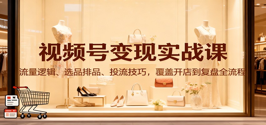 视频号变现实战课:流量逻辑、选品排品、投流技巧,覆盖开店到复盘全流程-桀创项目掘金社