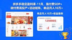 拼多多稳定盈利课-11月，强付费SOP+微付费高投产+活动矩阵，单店月入10万+-桀创项目掘金社