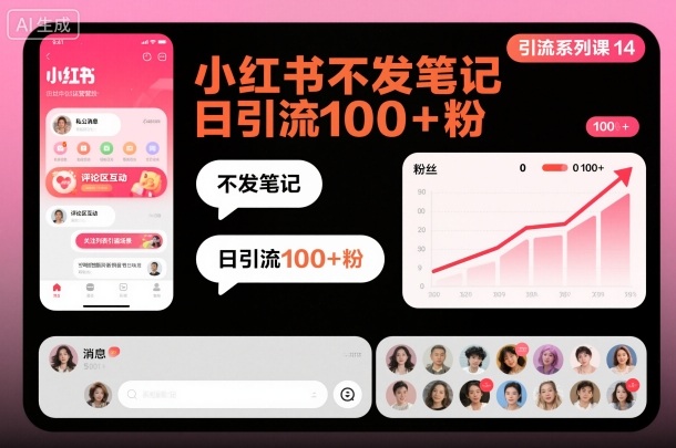 引流系列课14：小红书不发笔记日引流100+粉-桀创项目掘金社