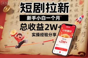 短剧拉新新手小白一个月总收益2W+实操经验分享-桀创项目掘金社