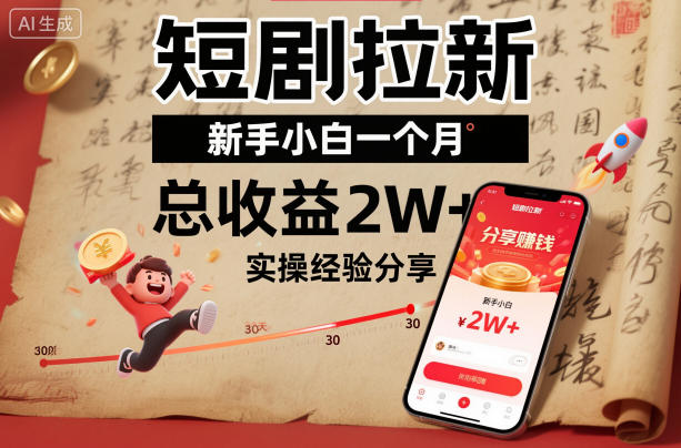 短剧拉新新手小白一个月总收益2W+实操经验分享-桀创项目掘金社