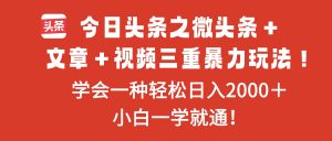 今日头条之微头条＋文章＋视频三重暴力玩法，学会一种轻松日入2000＋，…-桀创项目掘金社