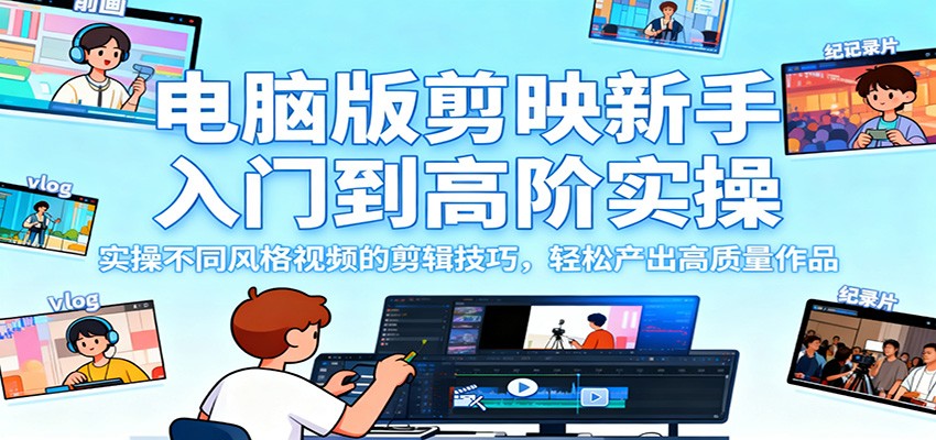 电脑版剪映新手入门到高阶实操,实操不同风格视频的剪辑技巧,轻松产出高质量作品-桀创项目掘金社