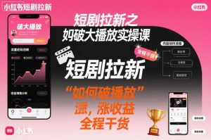 短剧拉新之小红书如何破大播放实操课，如何破播放，涨收益，全程干货-桀创项目掘金社