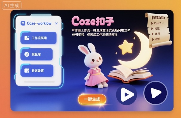 Coze扣子工作流一键生成童话皮克斯风格立体书视频,保姆级工作流搭建教程-桀创项目掘金社