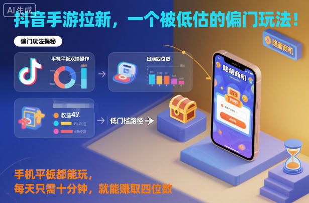 抖音手游拉新，一个被低估的偏门玩法！手机平板都能玩，每天只需十分钟，就能賺取四位数【揭秘】-桀创项目掘金社