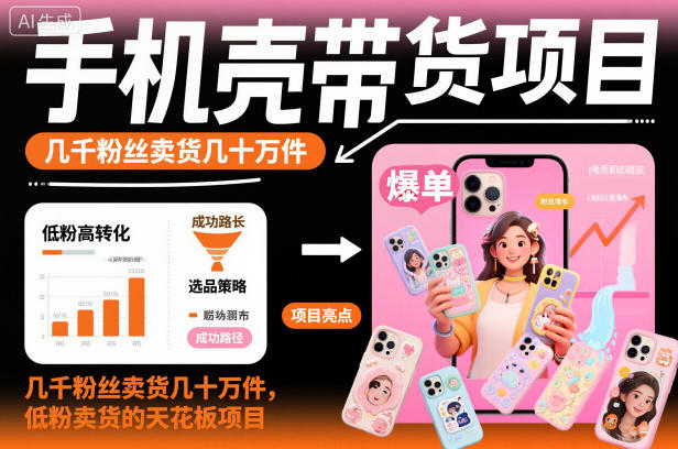 手机壳带货项目，几千粉丝卖货几十万件，短视频低粉卖货的天花板项目-桀创项目掘金社