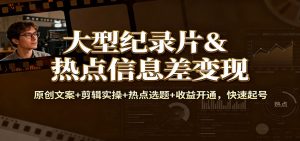大型纪录片&热点信息差变现：原创文案+剪辑实操+热点选题+收益开通，快速起号-桀创项目掘金社