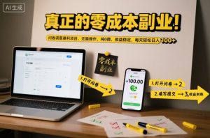真正的零成本副业！问卷调查暴利项目，无脑操作，纯0撸，收益稳定，每天轻松日入100+【揭秘】-桀创项目掘金社
