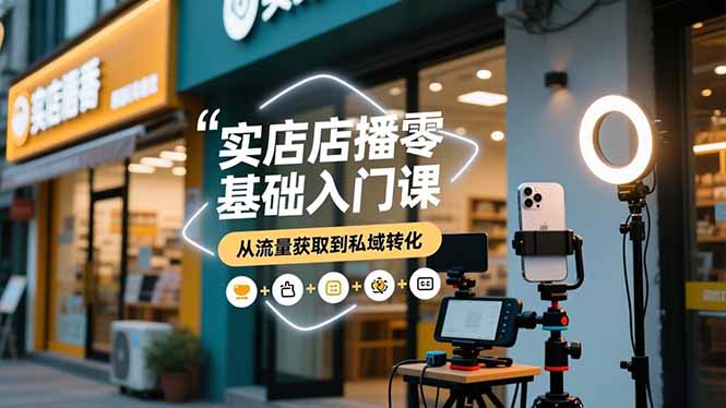 实体店播零基础入门课,实体店+短视频+直播+微信生态+私域社群,从流量获取到私域转化-桀创项目掘金社