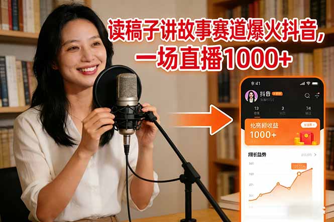 读稿子讲故事赛道爆火抖音，一场直播日入1000+-桀创项目掘金社