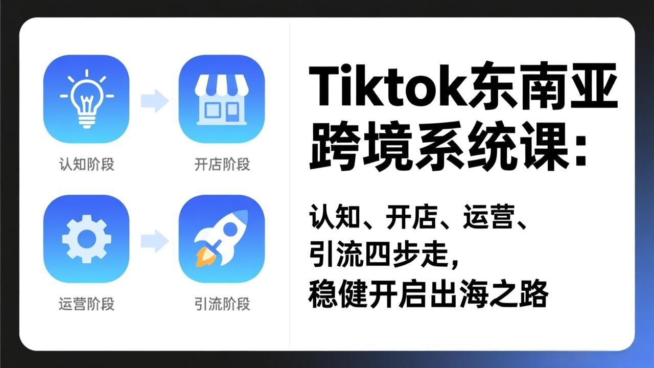TikTok东南亚跨境系统课:认知、开店、运营、引流四步走,稳健开启出海之路-桀创项目掘金社