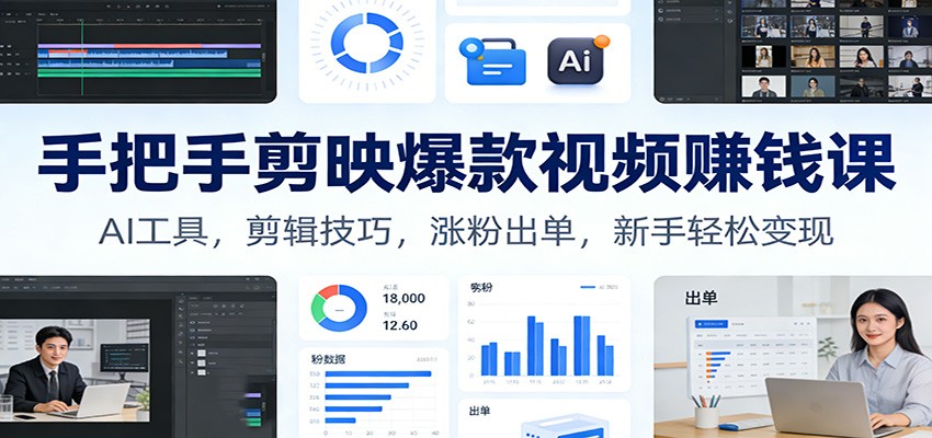 手把手剪映爆款视频赚钱课：AI工具，剪辑技巧，涨粉出单，新手轻松变现-桀创项目掘金社