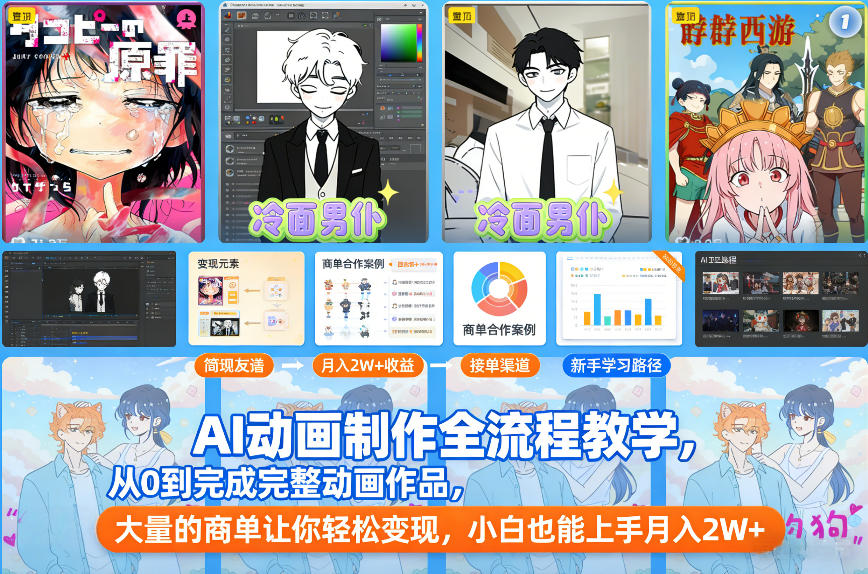 AI动画制作全流程教学，从0到完成完整动画作品，大量的商单让你轻松变现，小白也能上手月入2W+-桀创项目掘金社