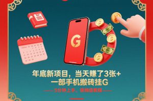 年底新项目，当天賺了3张+，一部手机搬砖挂G，5分钟上手，保姆级教程【揭秘】-桀创项目掘金社
