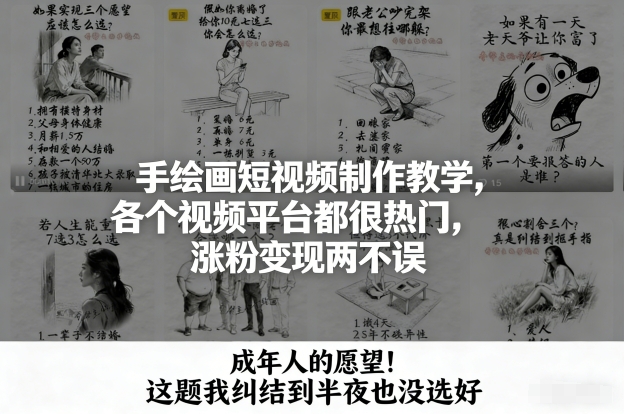 手绘画短视频制作教学，各个视频平台都很热门，涨粉变现两不误-桀创项目掘金社