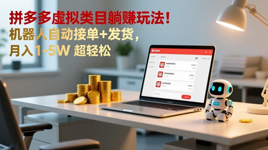多多虚拟类目躺赚玩法！机器人自动接单+发货，月入 1-5W 超轻松-桀创项目掘金社